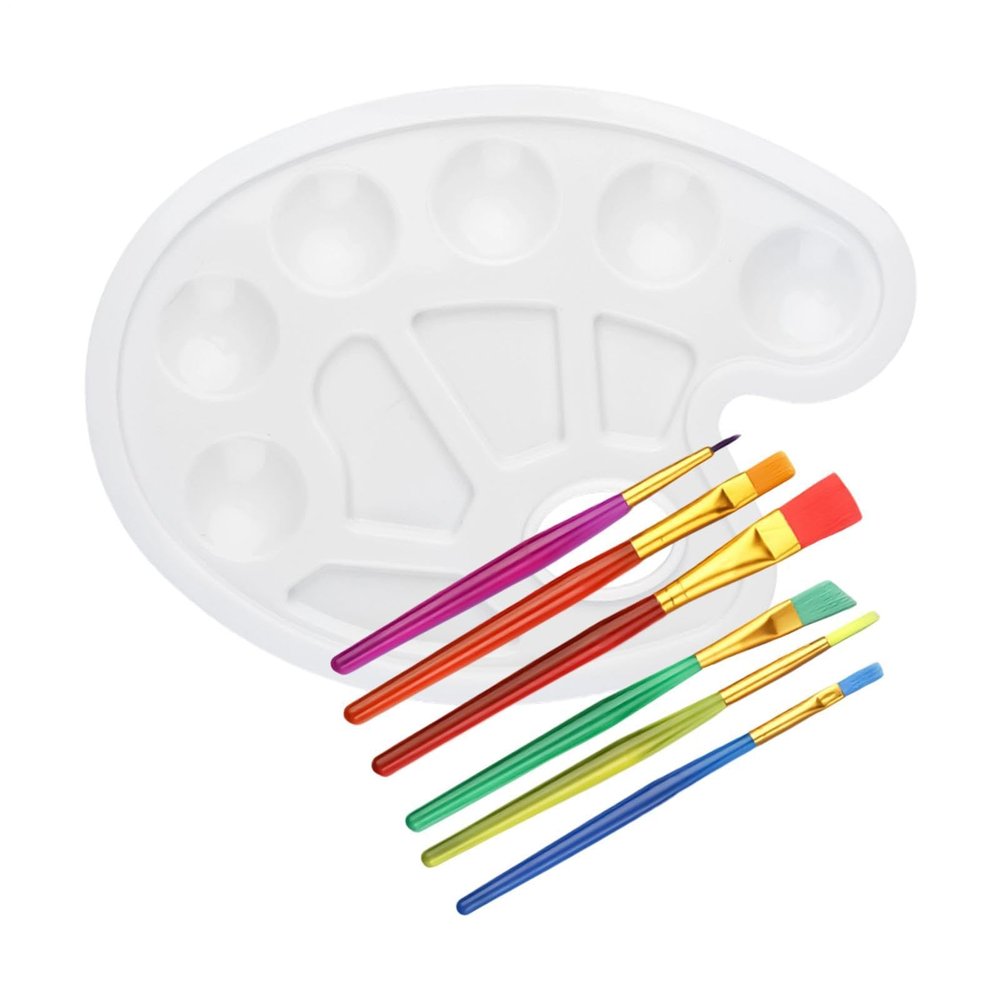 Color Palette Tray with 6 Brushes - Art Supplies