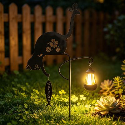 Xevinas Iron Cat & Dog Solar Garden Statues, Weather-Resistant Outdoor Decor