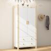 BTM 2-Door Wardrobe with Drawers, Clothes Rail and Upper Shelf, White and Khaki view 1
