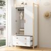 BTM 2-Door Wardrobe with Drawers, Clothes Rail and Upper Shelf, White and Khaki view 2