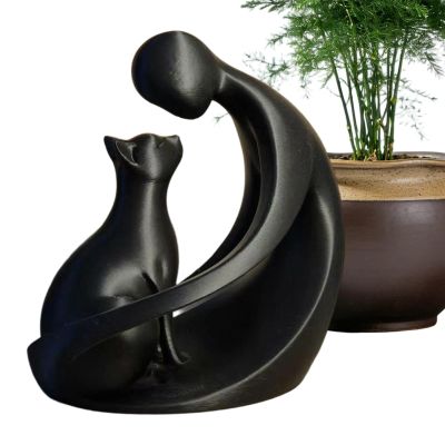 Cat Sculpture Figurine - Human and Cat Friendship