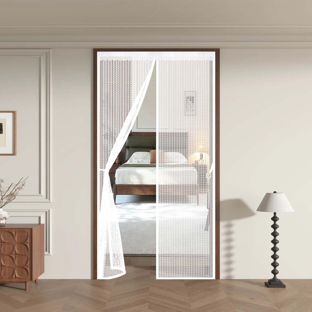 Magnetic Screen Door 77 x 260 cm, No Drilling, Automatic Closing, White