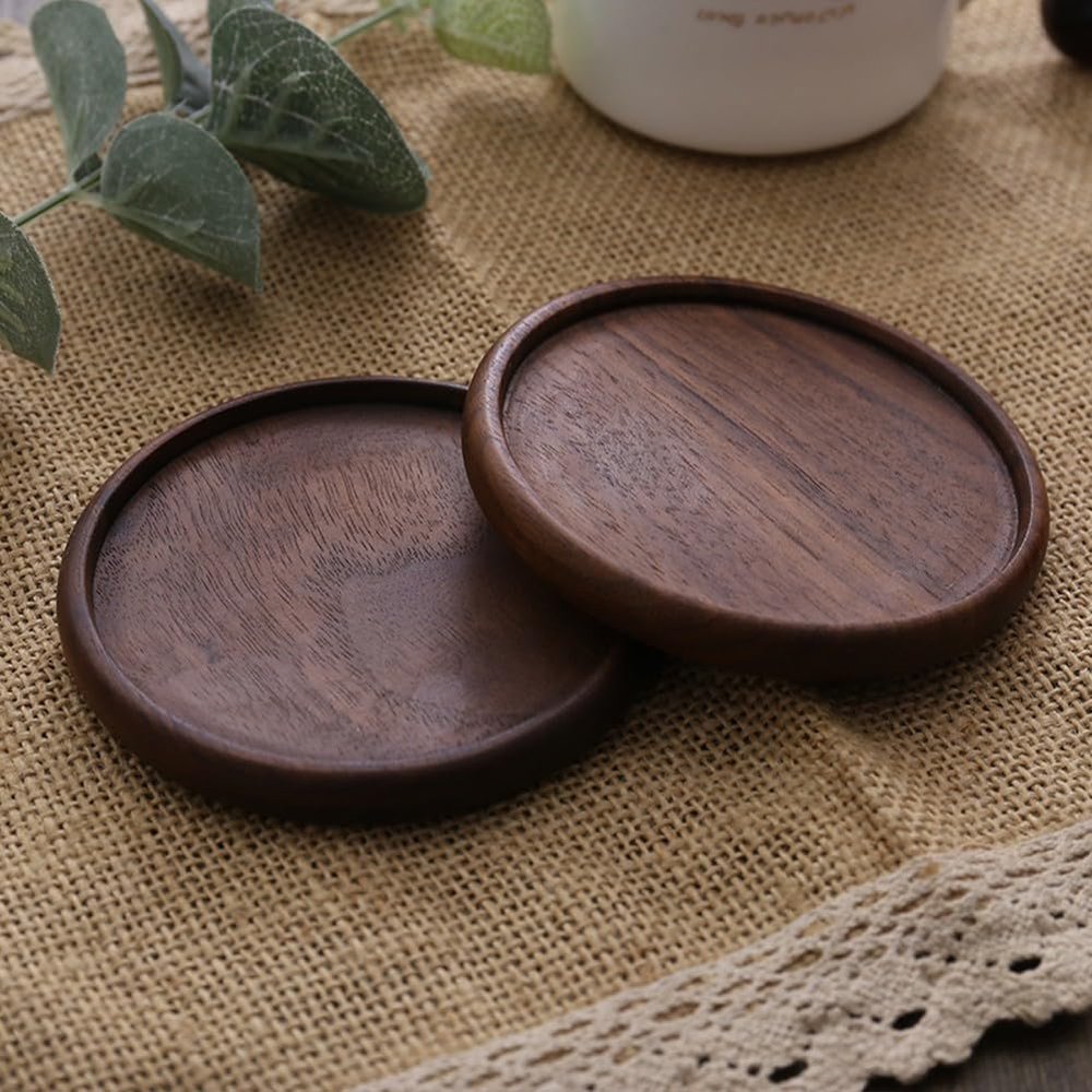 47 cm Diameter Grooved Design - Elegant Natural Walnut Wood Round Coasters