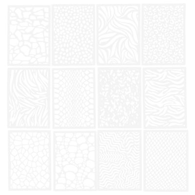 OKUMEYR 12-Piece Leopard-Print Drawing Stencils, White PET Plastic