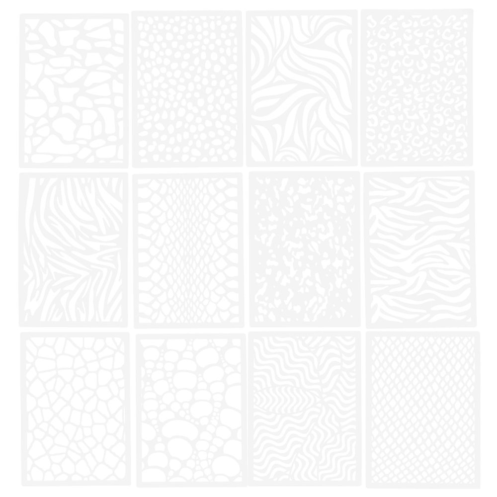 OKUMEYR 12-Piece Leopard-Print Drawing Stencils, White PET Plastic