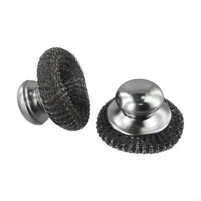 Stainless Steel Wool Brush with Ergonomic Handle, 2 Replacement Heads - 10 cm Diameter for Pots, Pans, Woks, Sinks, Kitchen Cleaning