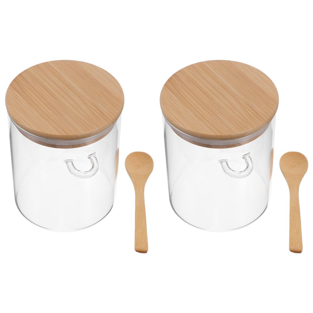 PACKOVE Glass Storage Jars with Wooden Lids, 2-Pack, 800 ml