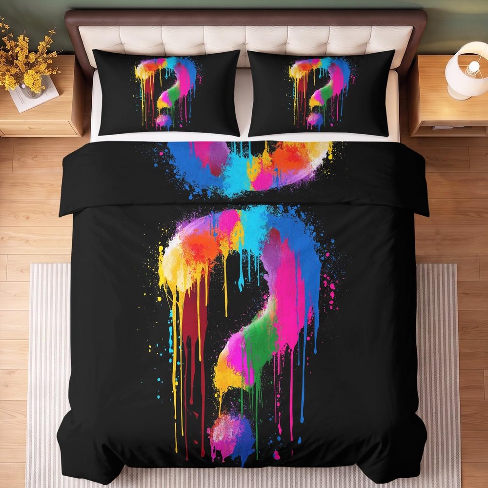 Bedding Set 155 x 220 cm with Graffiti Question Marks and Zipper