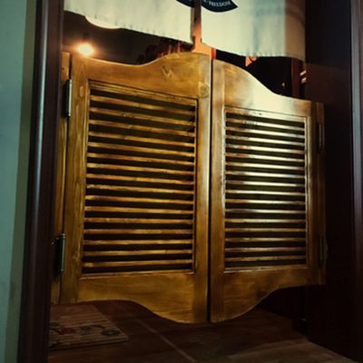 Retro Mediterranean Wooden Saloon Door, Half-Height, Self-Closing, 55 x 32 in