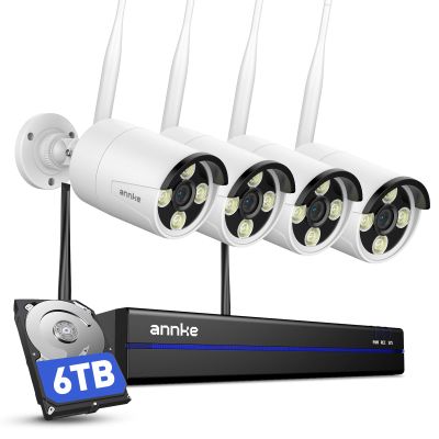 ANNKE 4K Outdoor Wi-Fi Security Camera System, 4× 8MP Cameras, 16-Channel 4K NVR with 6TB HDD, Full-Metal, 5GHz/2.4GHz Wi-Fi, Color Night Vision, Person Detection, Two-Way Audio, 24/7 Recording, IP67