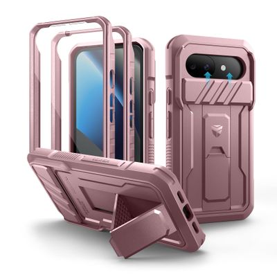 Dexnor Compatible with Google Pixel 10a Case with Built-In Sliding Camera Cover, Screen Protector and Kickstand, Heavy-Duty Shockproof Full-Body Protective Case - Pink