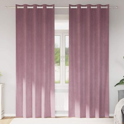 2-Piece Blackout Curtain Set, Dark Pink, 140 x 245 cm, Velvet, Bedroom Curtains with Fabric Loops