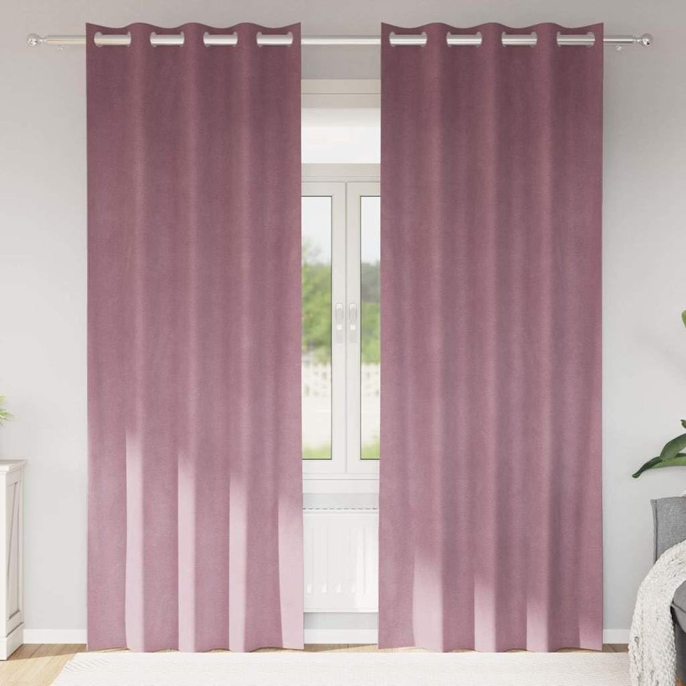 2-Piece Blackout Curtain Set, Dark Pink, 140 x 245 cm, Velvet, Bedroom Curtains with Fabric Loops