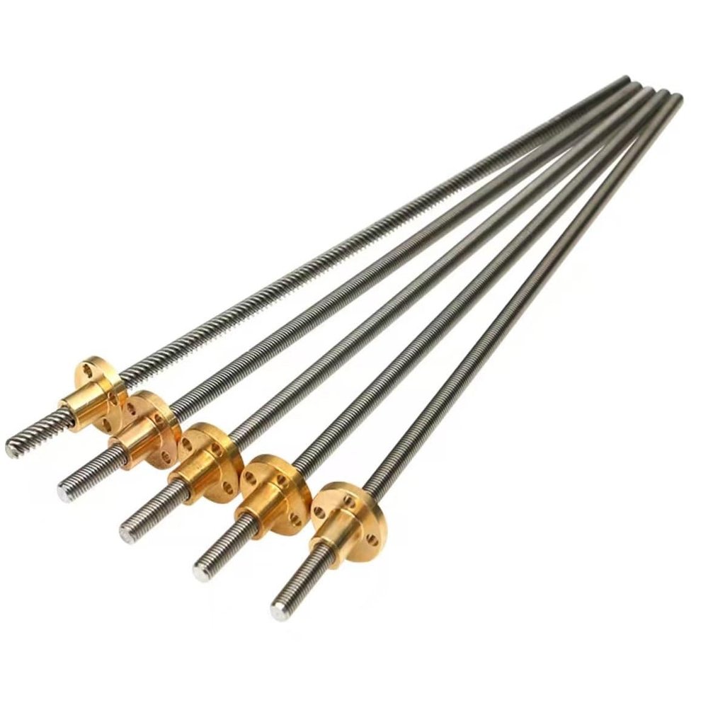 Stainless Steel Lead Screw, T6 Trapezoidal Thread, 6 mm, 1 mm Lead, with Brass Nut, 100650 (250 mm)