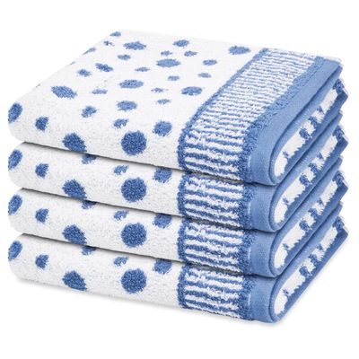 Ross 4-Piece Hand Towel Set, 50 x 100 cm, 100% Cotton, Allover Dot Design, Blue