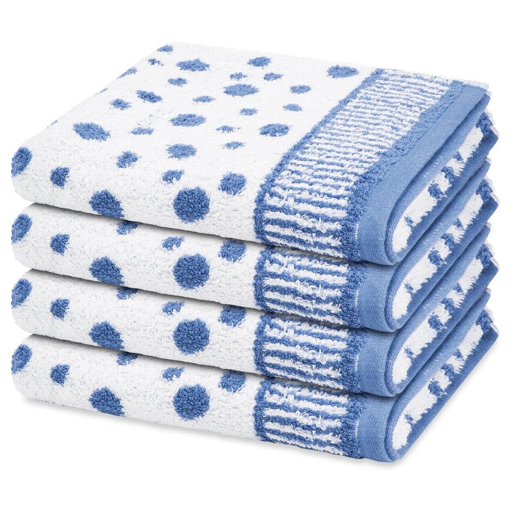 Ross 4-Piece Hand Towel Set, 50 x 100 cm, 100% Cotton, Allover Dot Design, Blue