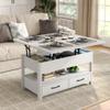 Furnihold Height-Adjustable Coffee Table with Drawers and Hidden Compartment, Converts to Dining Table, White view 1