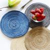 4-Piece Round Blue Imitation Cotton-Yarn Woven Ramie Coasters view 2
