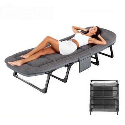 Generic Garden Lounger with Reclining Function, Portable Folding Chair with Adjustable Backrest and Cushion, Sturdy Steel Frame for Indoor and Outdoor Use