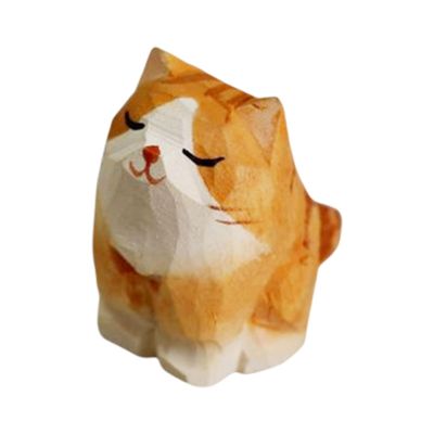 Orange Cat Statue - Handcrafted Wooden Figurine