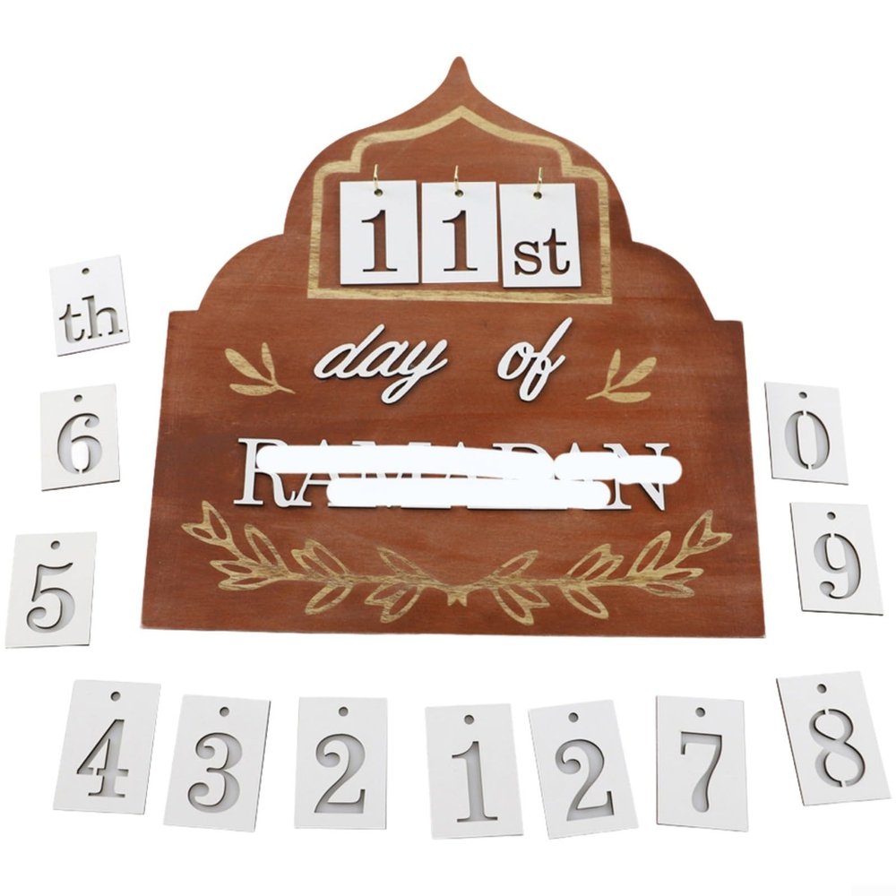 FACAIIO Engraved Wooden Castle Countdown Decor, Black Poplar Wood Memo Board with Middle Eastern Design, 31.5 x 29.3 cm (JM01462)