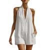 Caxndycing Women's Elegant Cotton-Linen Jumpsuit with Drawstring Waist, Sleeveless V-Neck and Wide Legs view 1