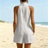 Caxndycing Women's Elegant Cotton-Linen Jumpsuit with Drawstring Waist, Sleeveless V-Neck and Wide Legs view 3
