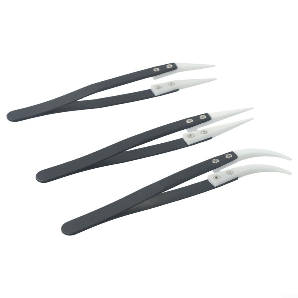 3-Piece Heat-Resistant Ceramic Tweezer Set with Zirconia Tips