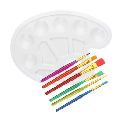 Generic Painter's Palette Tray - Color Mixing Holder with 6 Brushes