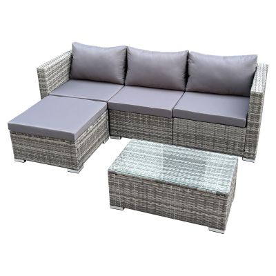 SVITA Queens 5-Piece Outdoor Lounge Set, Polyrattan, Weather-Resistant, with Cushions and Glass Table, Gray