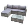 SVITA Queens 5-Piece Outdoor Lounge Set, Polyrattan, Weather-Resistant, with Cushions and Glass Table, Gray view 1
