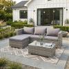 SVITA Queens 5-Piece Outdoor Lounge Set, Polyrattan, Weather-Resistant, with Cushions and Glass Table, Gray view 2
