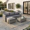 SVITA Queens 5-Piece Outdoor Lounge Set, Polyrattan, Weather-Resistant, with Cushions and Glass Table, Gray view 4