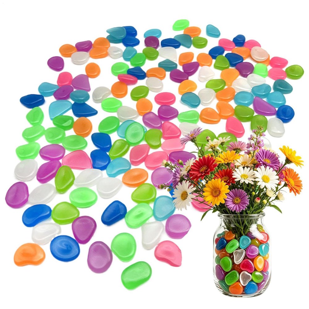 Glow-in-the-Dark Garden Pebbles, 260 Colorful Decorative Stones