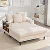 NuvlaGu Corduroy Lounge Chair with Chaise, LED Lighting, USB Port and Storage, Beige view 1