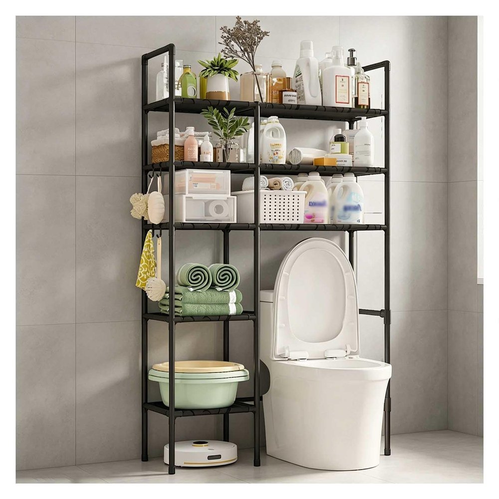 ZaiZaiSMao Narrow Over-the-Toilet Storage Cabinet, Black, 5-Tier