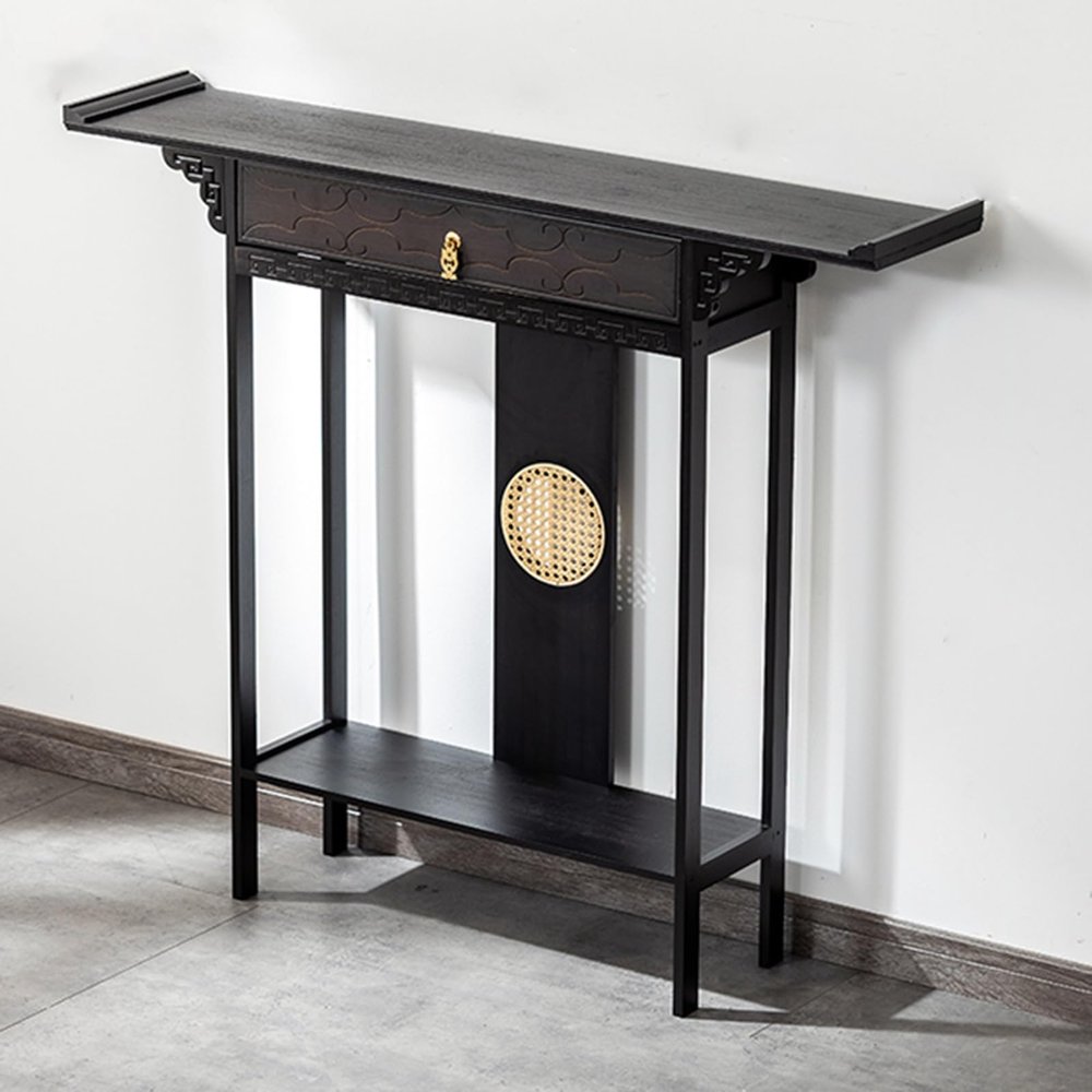 Bamboo Altar Table with Drawer, Meditation Table, Personal Altar, Buddhist Prayer Stand, Raised Design, for Living Room and Bedroom (120 x 25 x 100 cm)