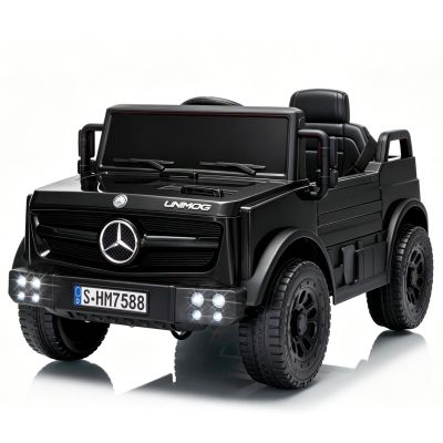 TCARAIWEN Licensed Mercedes-Benz Unimog Ride-On Car for Kids, 12V Electric Vehicle Ages 3-6, Remote Control, 3-Point Seat Belt, Bluetooth, 5 km/h, Black