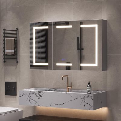 BestAlice Bathroom Mirrored Cabinet, Wall-Mounted, 3 Doors, Adjustable Shelves, White, 100.4 x 60 x 13.5 cm