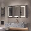 BestAlice Bathroom Mirrored Cabinet, Wall-Mounted, 3 Doors, Adjustable Shelves, White, 100.4 x 60 x 13.5 cm view 1