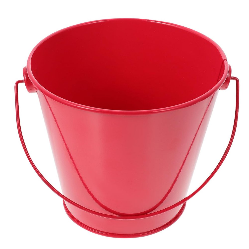 NUSITOU Durable Red Iron Ice Bucket with Lid and Handle