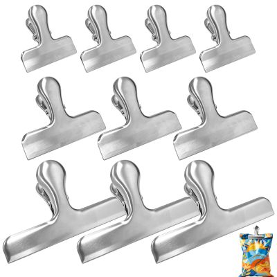 10 Stainless Steel Chip Bag Clips, CNYMANY, 3 Sizes