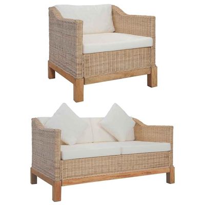 2-Piece Sofa Set with Cushions, Natural Rattan