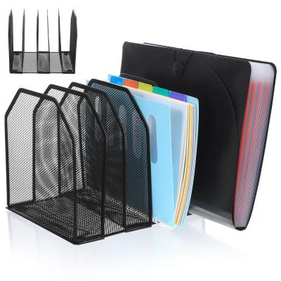 Metal Desk Organizer with 5 Compartments for Letters and Magazines