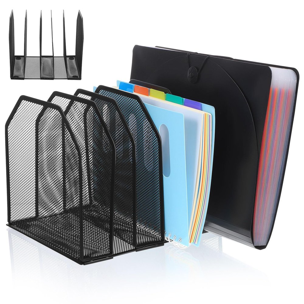 Metal Desk Organizer with 5 Compartments for Letters and Magazines