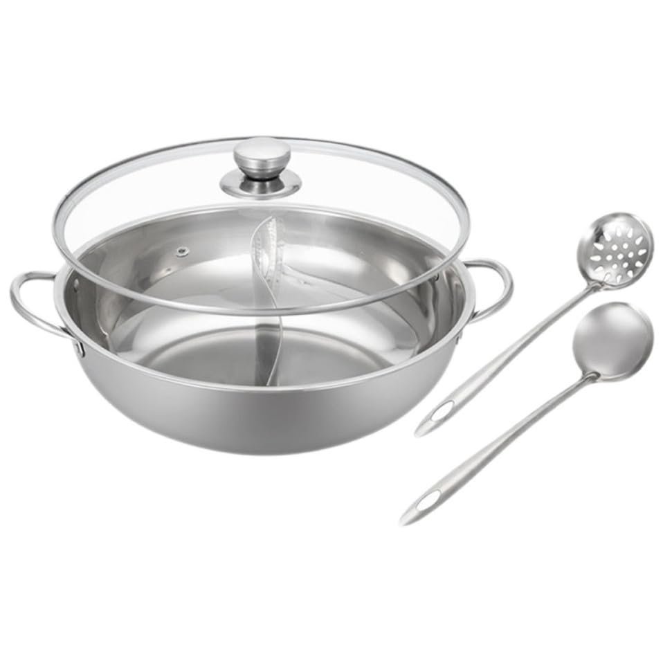 UKCOCO Stainless Steel Divided Hot Pot with Lid