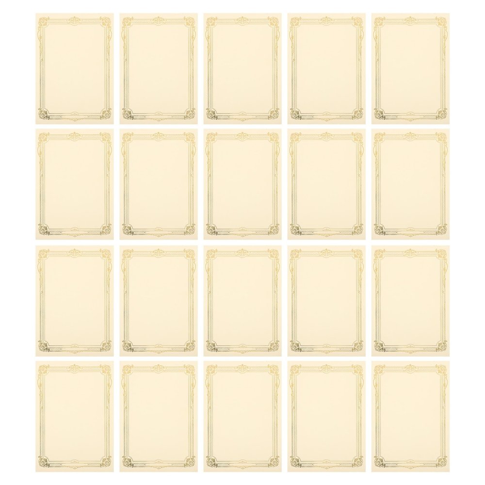 SAFIGLE 20 Blank Certificate Sheets with Gold and Silver Embossed Frame