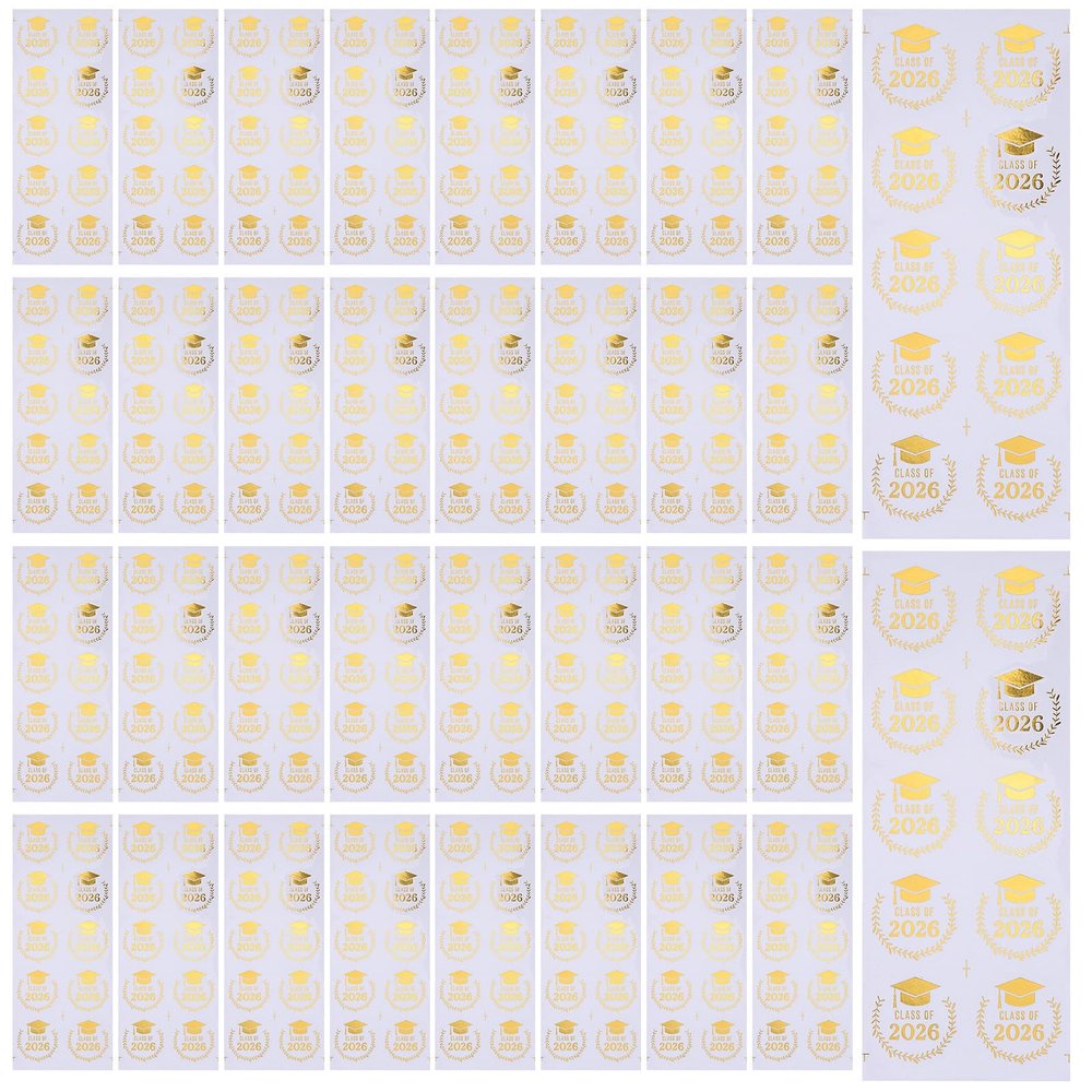 SECFOU Self-Adhesive Waterproof PET Gold Graduation Stickers, 10 Sheets, 2026