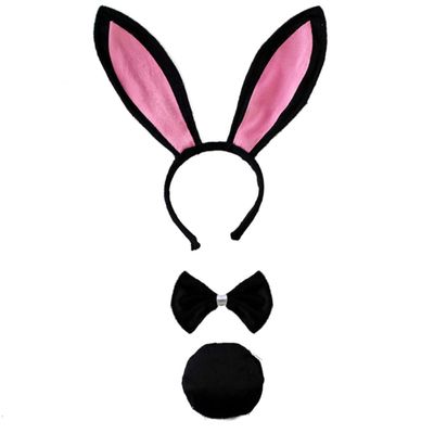 Abaodam 3-Piece Rabbit Ear Headband Set with Bunny Tail, Short Plush