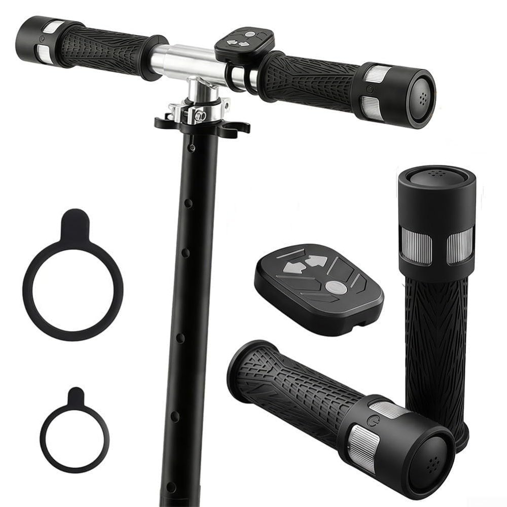 E-Scooter Turn Signal Handlebar Grip Retrofit Kit, Waterproof Left/Right LED Indicators with USB-C, Horn, Remote, and Non-Slip Grip